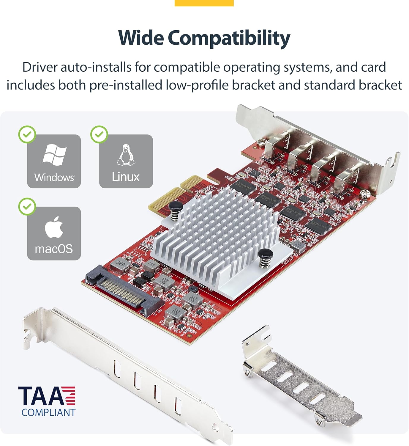 StarTech.com Carte PCIe USB-C 4 Ports, USB 3.2 10 Gbps, Carte d'Extension PCI Express USB-C, 4 Contrôleurs USB Indépendants