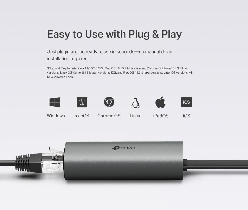 TP-Link UE302C USB C to Ethernet Adapter, 2.5 Gigabit Ethernet to USB C 3.0 Adapter, Multi-Gigabit Connection, Universal Compatibility, Scratch Resistant, Self-Storage, Plug & Play