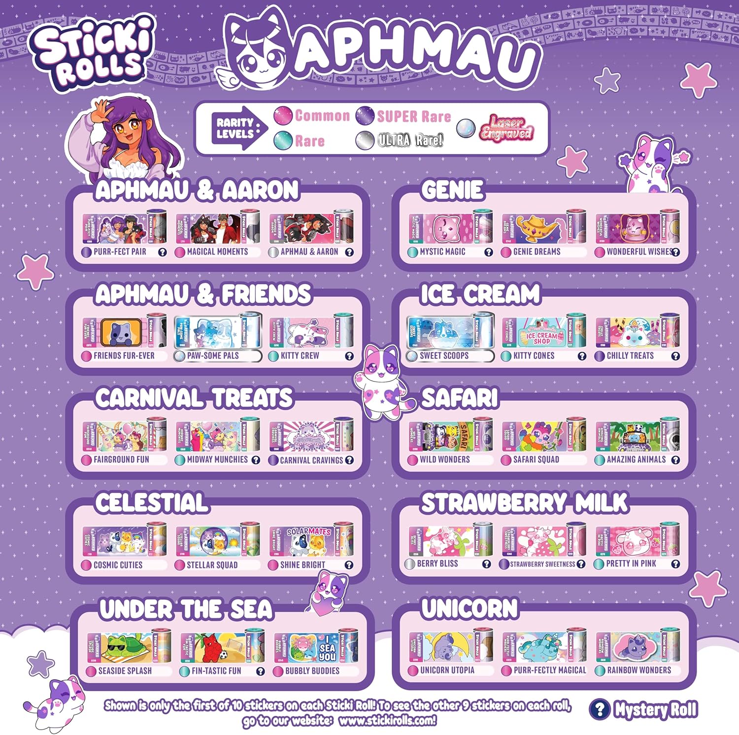 Sticki Rolls x Aphmau Pendant & Bracelet Set, Limited Edition, Includes 120 Stickers, Holographic Aphmau Pendant & Bracelet, Collectible Kawaii Fun!