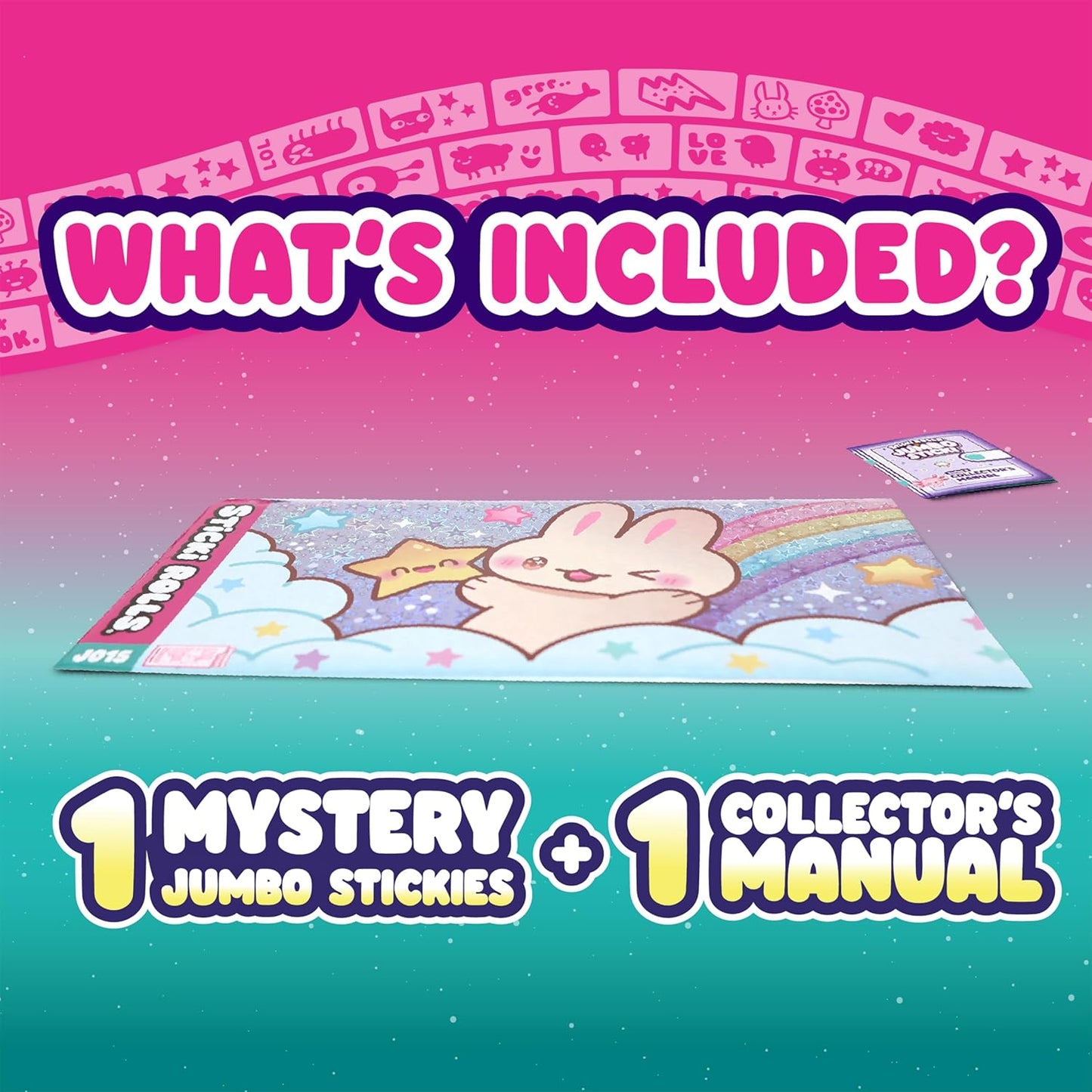 Sticki Rolls Jumbo Stickies, Giant Re-Stickable Foil Stickers, Unique Kawaii Designs, Collectible Wall Décor for Kids Ages 5+