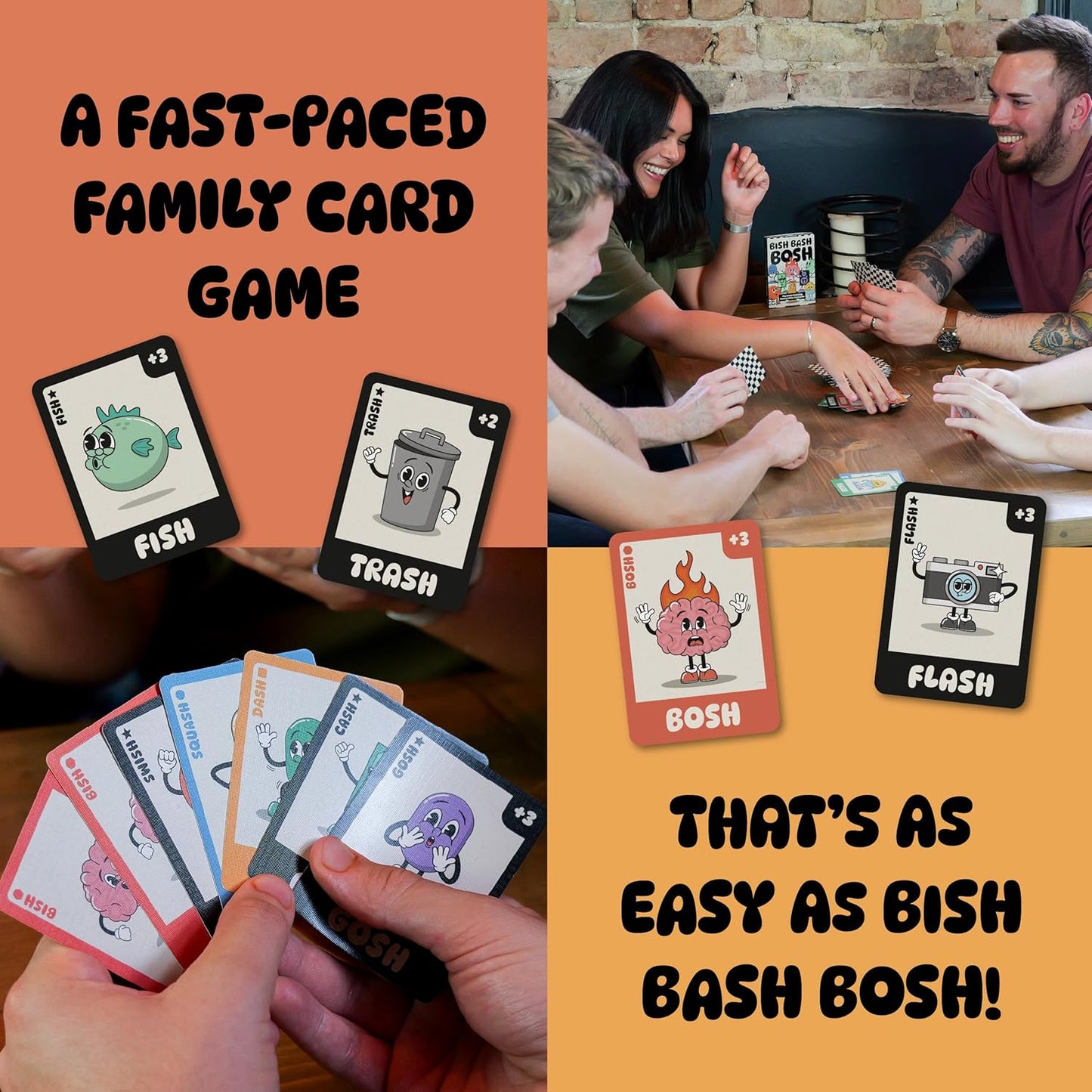 Ginger Fox Bish Bash Bosh Card Game | NEW 2025 | Fast-Paced Family Game | Quick to Learn, Party Fun for Kids, Teens & Adults | Ideal for 2–6 Players, Ages 8+