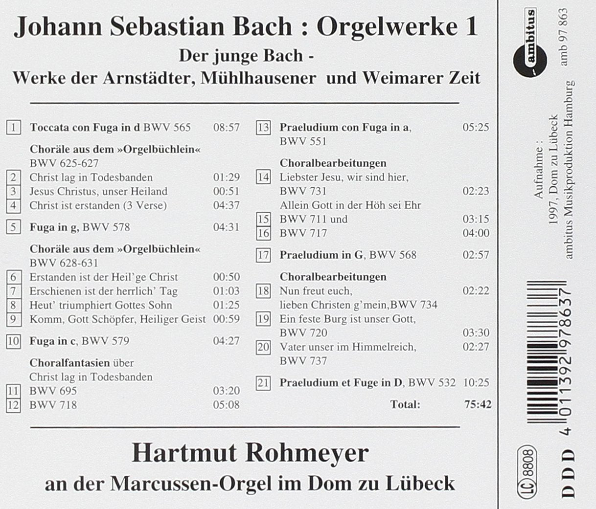 Bach: Orgelwerke Vol. 1 Rohmey