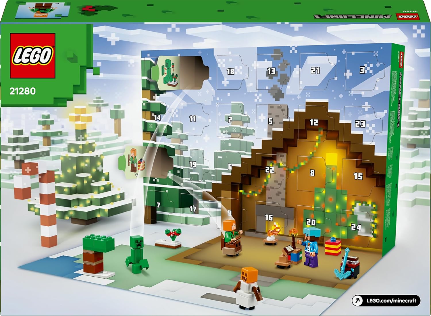 LEGO Minecraft Adventskalender 2025 Speelgoed voor Kinderen Vanaf 7 Jaar - Atellen naar Kerst met 24 Verrassingen incl. Minifiguren en Minibouwsels - Cadeau voor Gamers - 21280