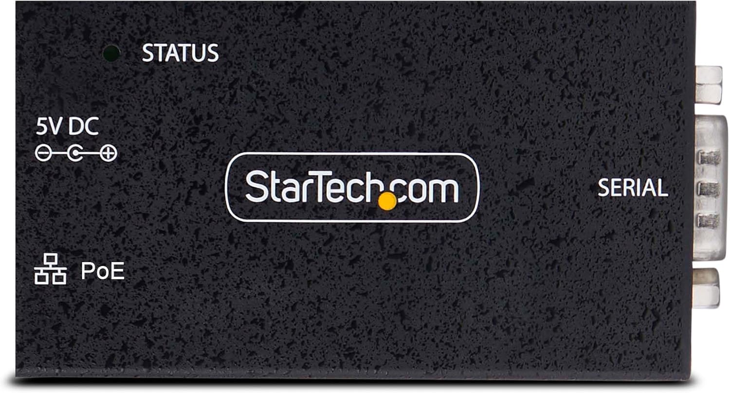 StarTech.com 1-Port Serial to Ethernet Adapter, 802.3af PoE Powered Serial Device Server, Wall/DIN Rail, LAN to DB9 Converter