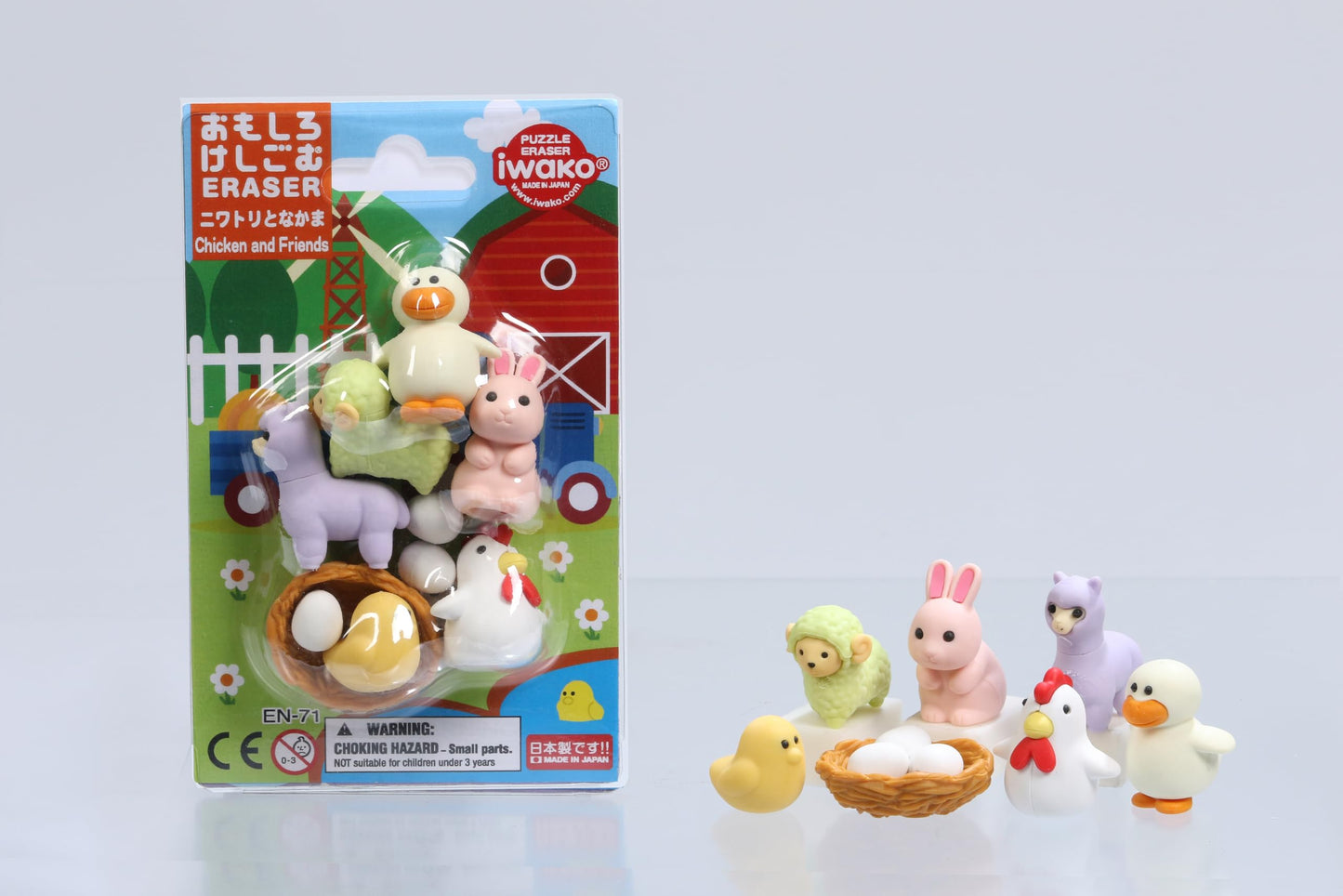Iwako Chicken and Friends - Themed Eraser Blister Card