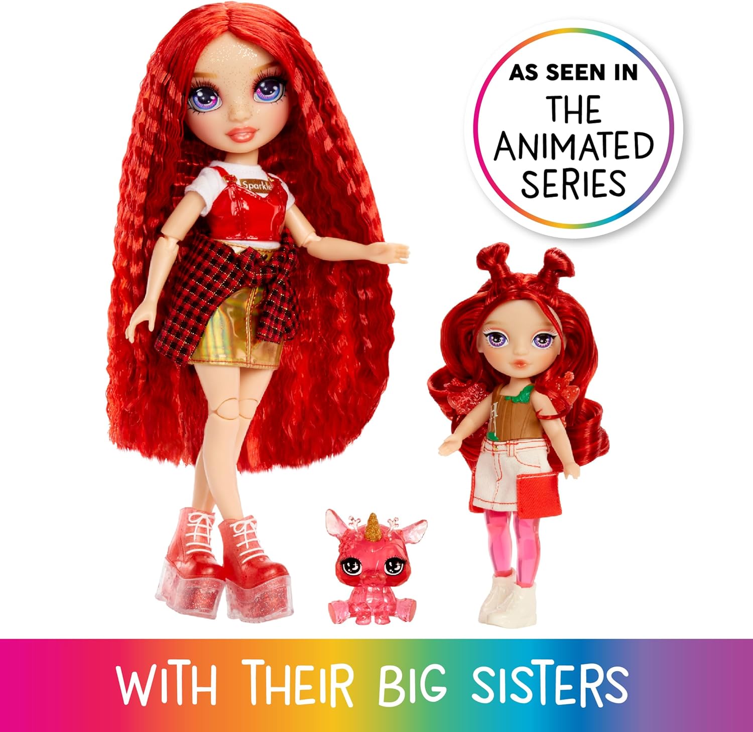 Rainbow High Littles Rainbow Fantasy Fairies & Pet - Apple, Red - 14cm Posable Small Doll & Fantasy Deer Pet with Interchangeable Fairy Wings, Cute Present for Children 4+