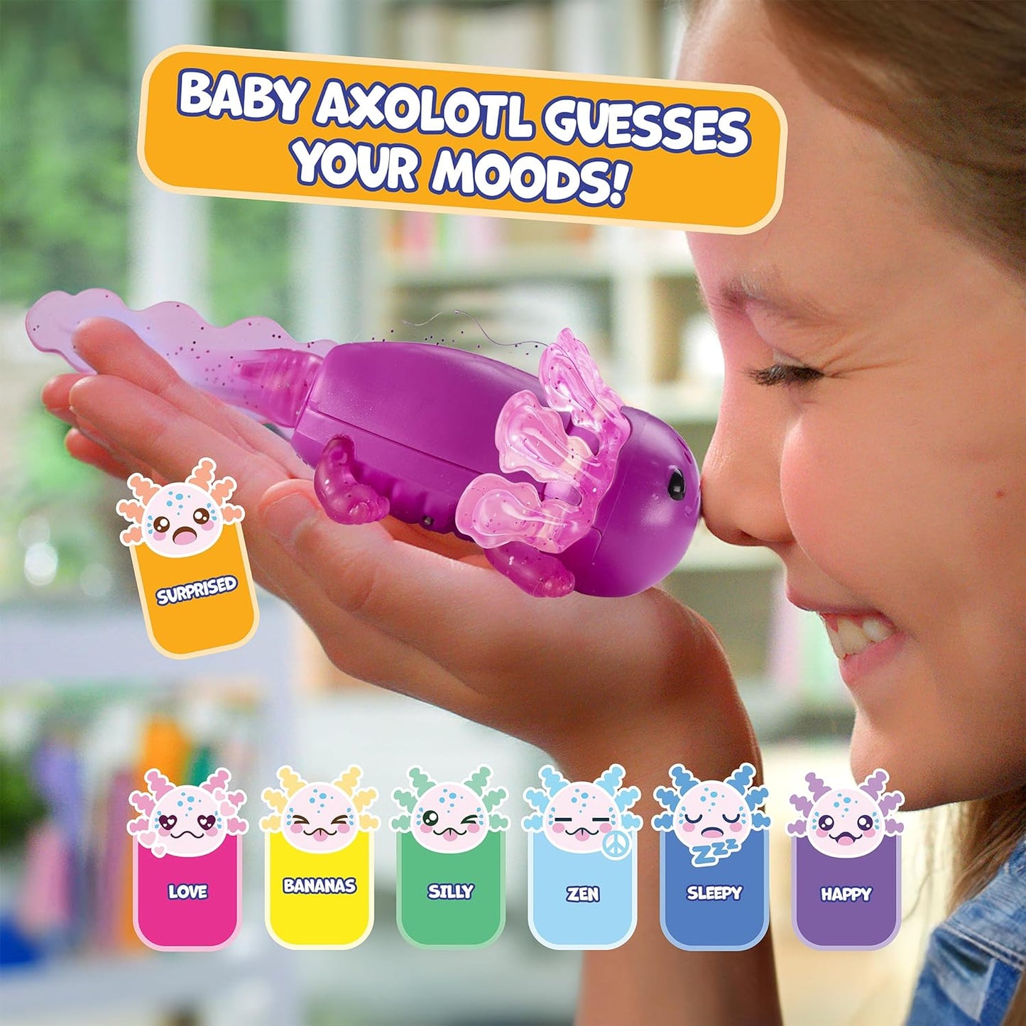 Fingerlings Interactive Baby Axolotl, Ziggy (Magenta), Swims & Lights Up