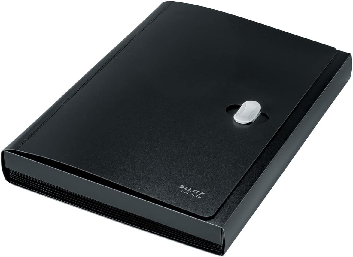 Leitz Recycled Expanding File, A4, 5 Compartments, Black, Pack of 5