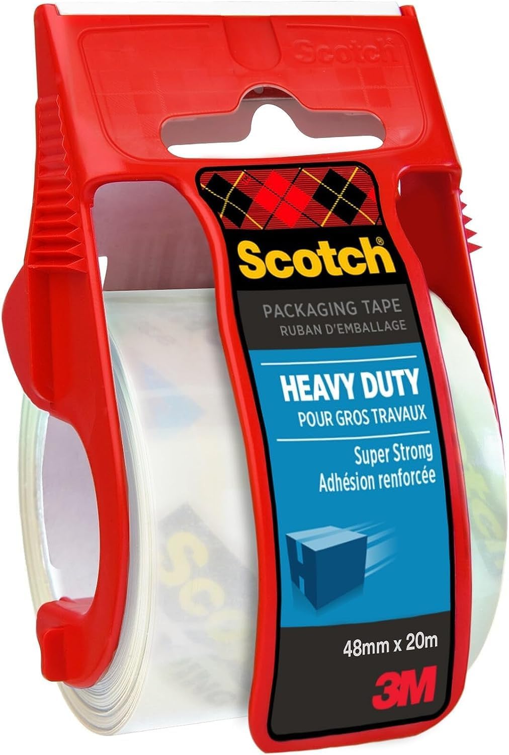 Scotch Packaging Tape Extra Resistant in Hand Dispenser Transparent, 1 Roll, 48 mm x 20 m - Ideal for Packing Boxes and Parcels