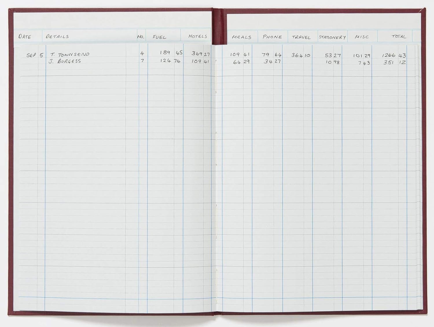 Exacompta - Ref 38/8Z - Guildhall - Headliner Case bound Hardback Account Book, 298 x 203mm, 8 Cash Column, 80 Pages, Tamper-Proof, Precision Ruled 95gsm Ledger Paper - Burgundy