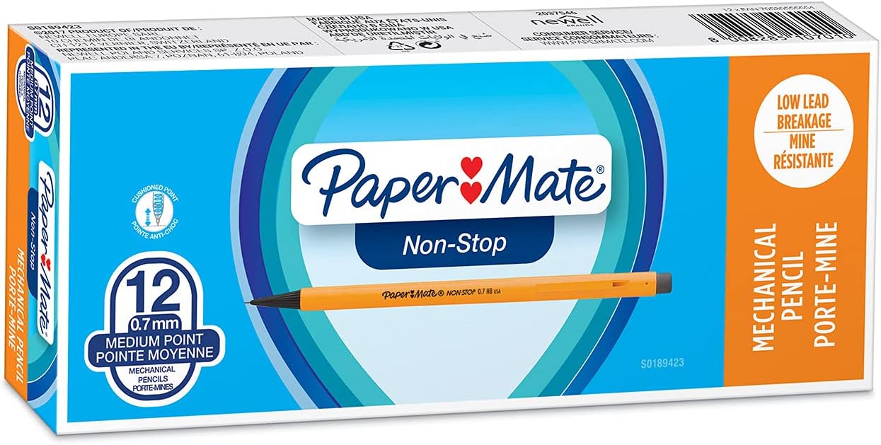 Paper Mate Non-Stop Mechanical Pencil | 0.7mm | HB #2 | Yellow Barrel | 12 Count