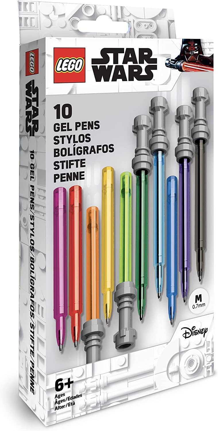 IQ LEGO Schreibwaren Star Wars Lichtschwert Gel-Kugelschreiber 10er-Pack - mehrfarbige Cap-Off Edition