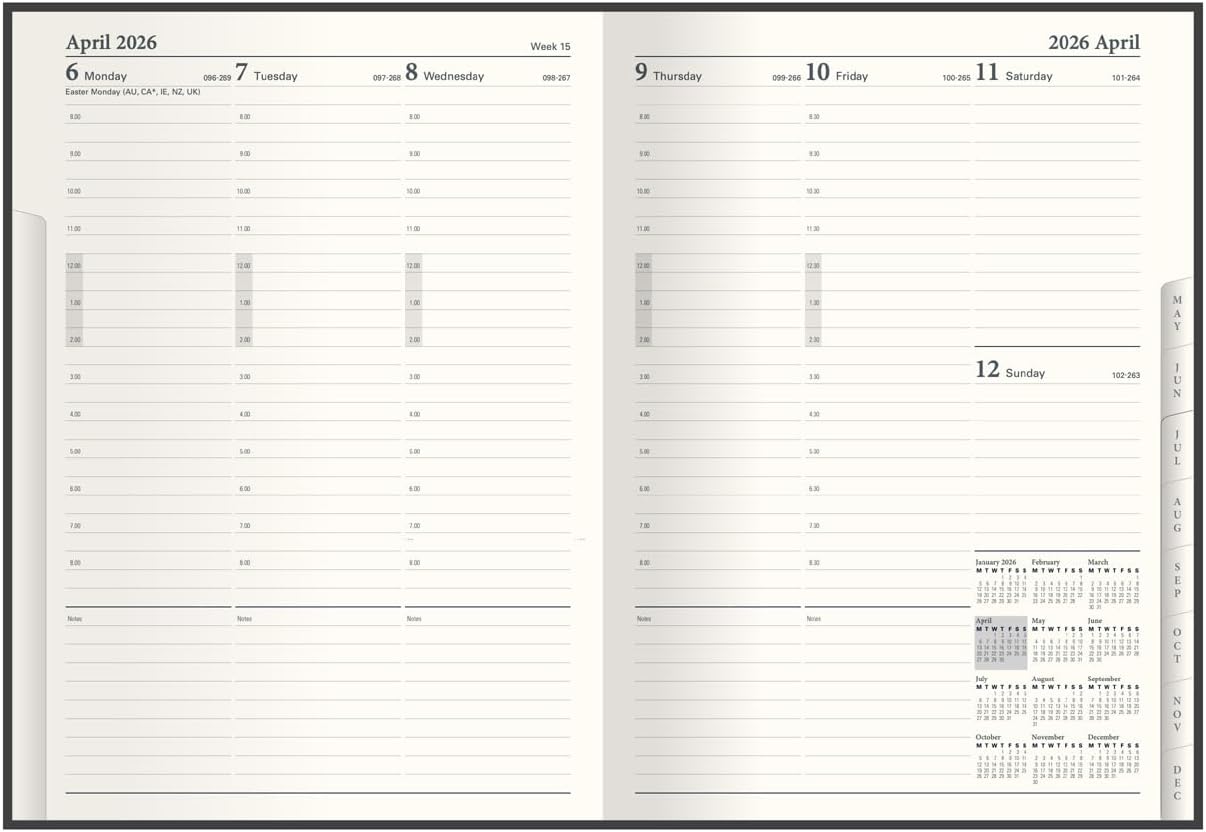 Collins - Classic - Manager 2026 12 Month Calendar Year Planner, Week-To-View with Appointments Diary - Black (1210V.99-26