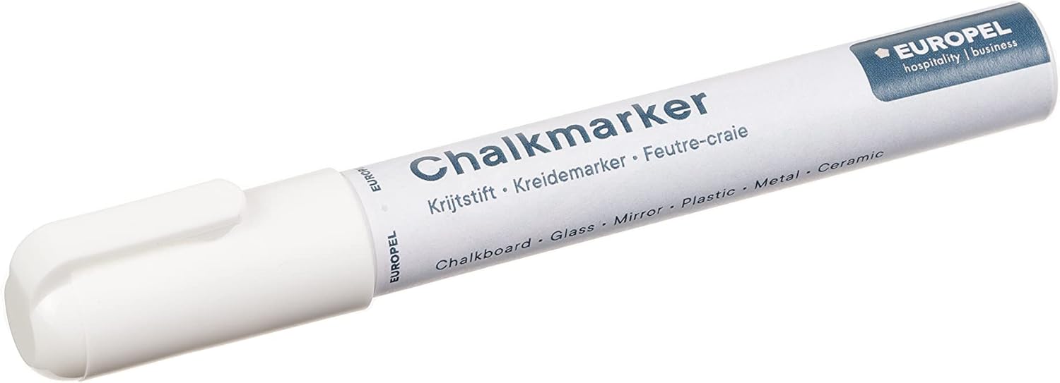 Europel Krijtmarker 6 mm, etui PVC, 8 stuks, wit, punten omkeerbaar rond en wigvormige punt