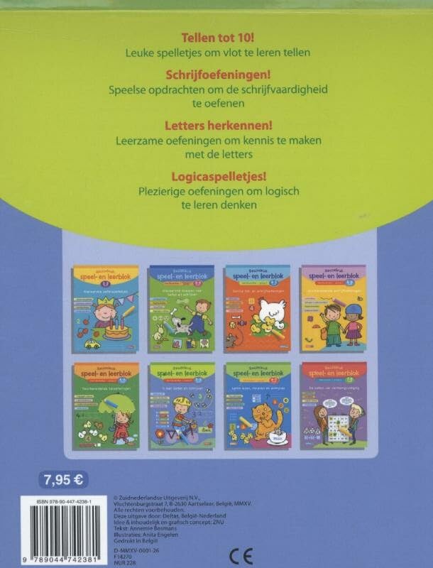 3de kleuterklas; groep 2; 5-6 jaar: Tellen tot 10 - letters herkennen - schrijfoefeningen - logicaspelletjes (Reuzeleuk speel- en leerblok
