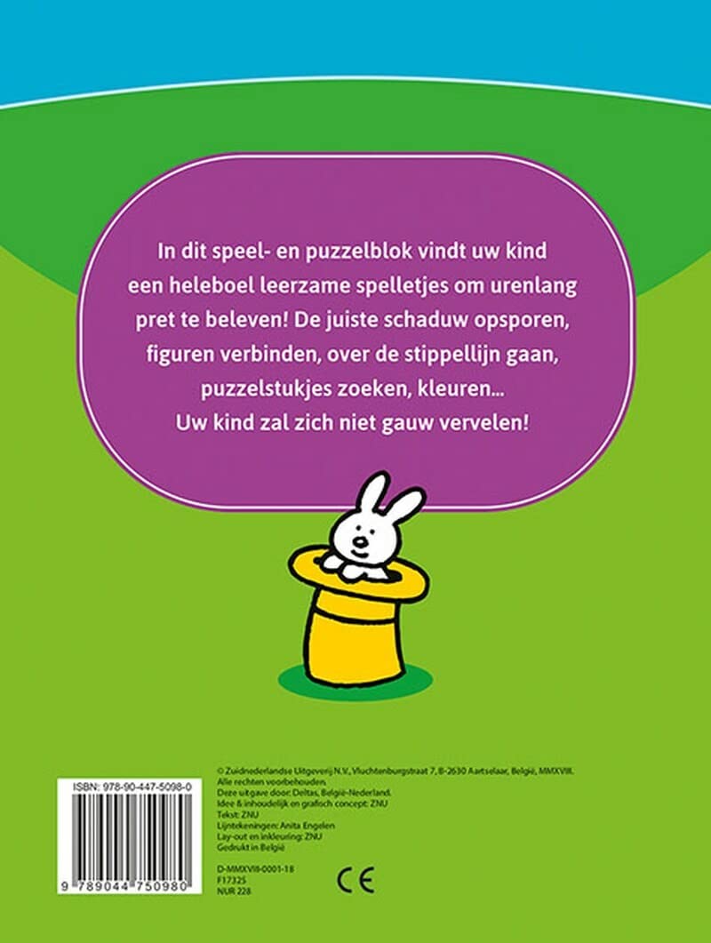 Leerrijk spelletjesblok (3-4 j.): doolhoven - logisch denken - verschillen zoeken - kleuren en nog veel meer!