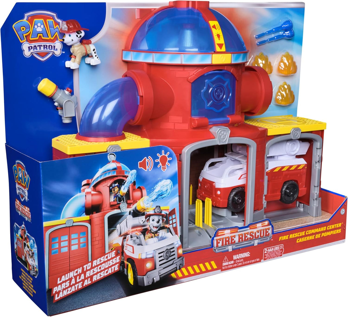 PAW Patrol Fire Rescue Command Center with Marshall Figure, Rescue Fire Truck, Lights, Launcher and Sound Fx, Kids Toys for Boys & Girls Ages 3 and Up