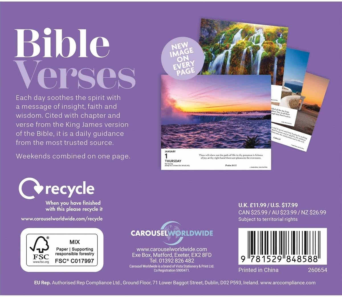 Carousel Worldwide, Bible Verses 2026 Easel Desk Calendar
