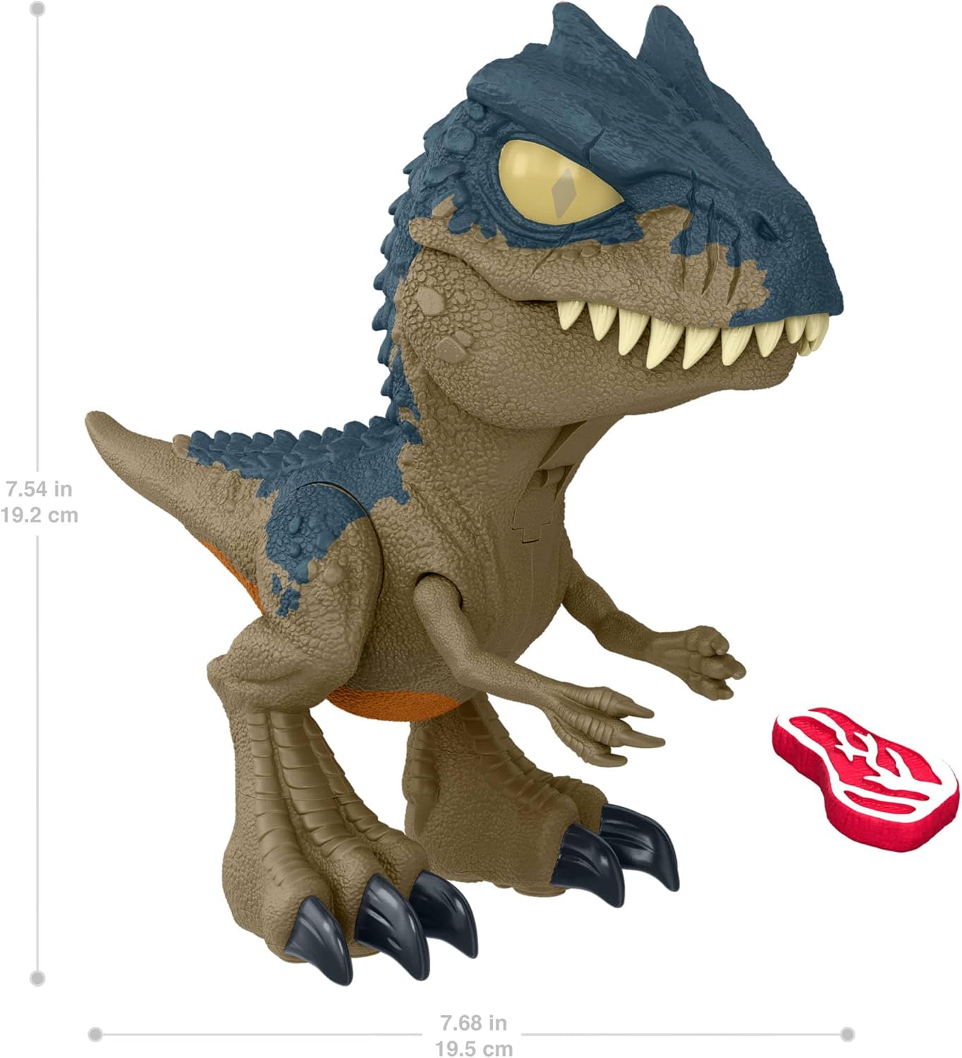 Mattel Jurassic World: Teoria del Caos Netflix - Chomp Chomp - Allosauro Mega Ruggito, dinosauro con suoni e fauci apribili tirando la zampa, ruggito sempre più forte e divertente,4+ anni, Blu,HVB45