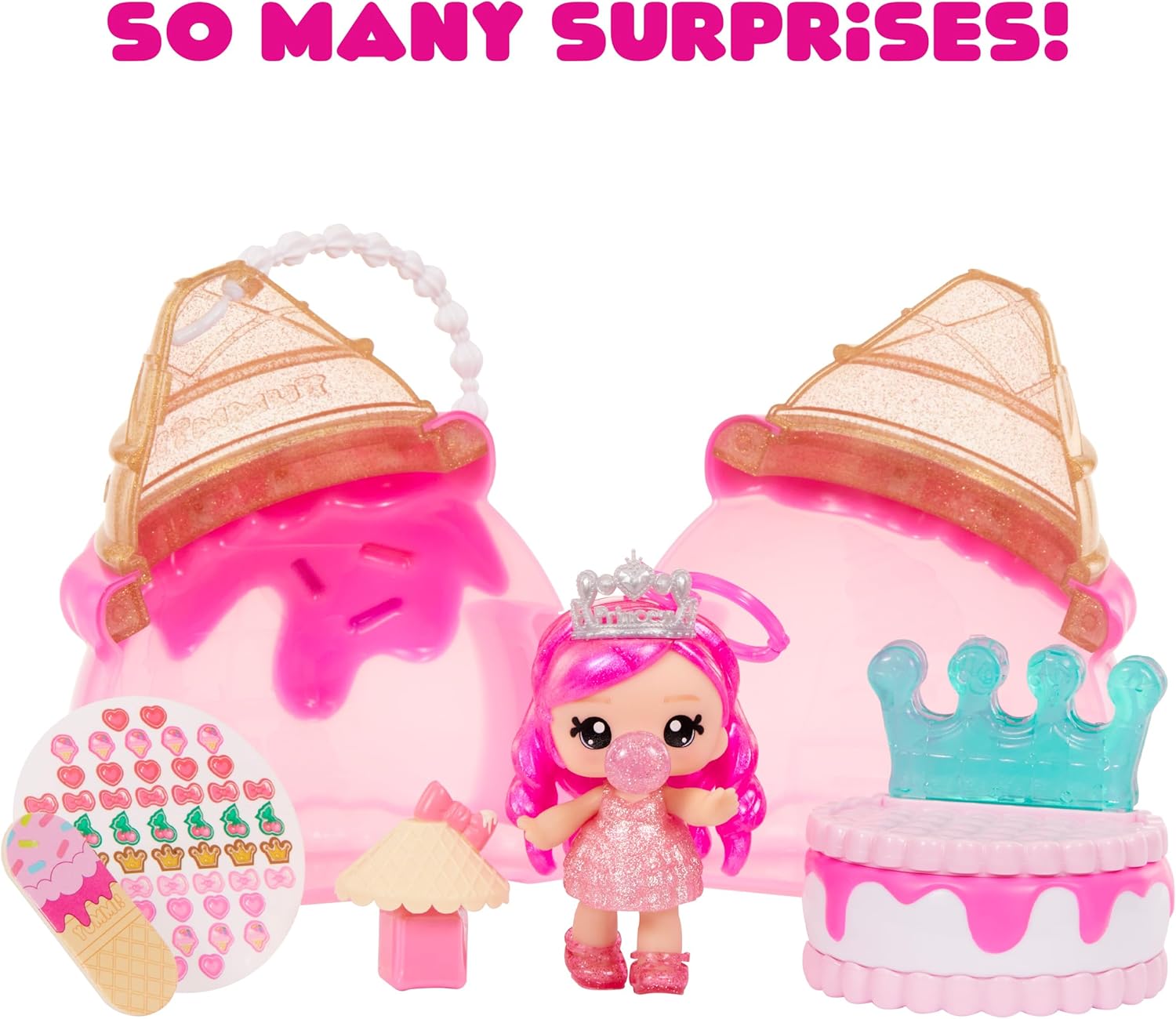 Yummiland Beauty Bag Playset + Lip Gloss Doll - Ice Cream Bag - Includes Exclusive Bianca Bubblegum, Nail Polish + Nail Stickers, Manicure, Doll Playset, Cosmetic Play, Suitable for Children Ages 4+