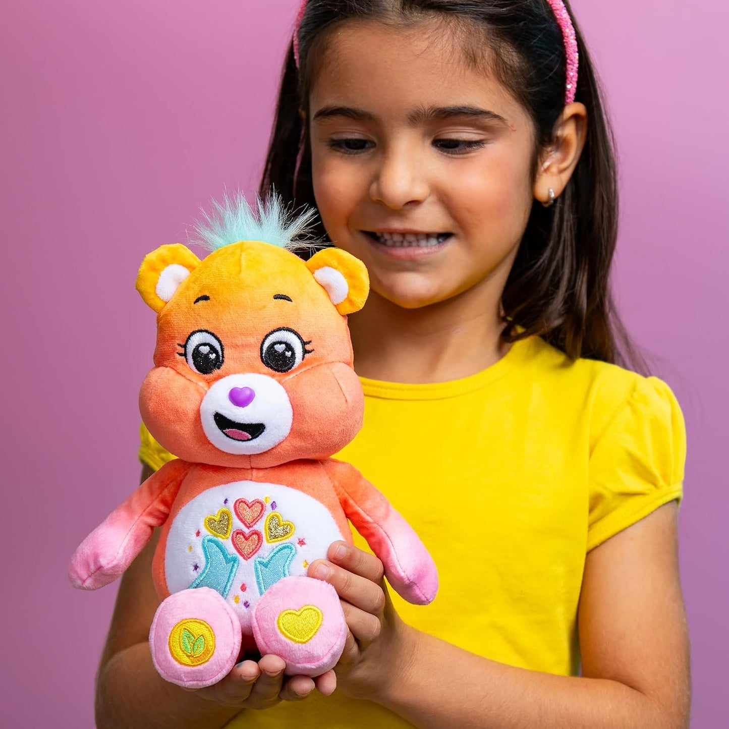 Basic Fun Care Bears Thankful Heart Bear 35 cm Plush – Sparkly Glittery Heart Belly Badge – Soft Toy for Kids & Collectors for Ages 3+