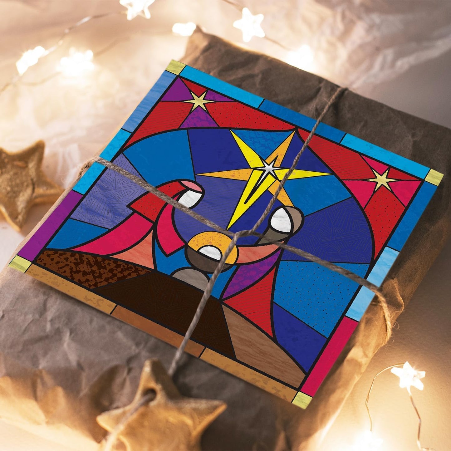 Compassion Charity Christmas Cards with Stained Glass Stable Design, 15 x 15 cm, Pack of 10 with Envelopes