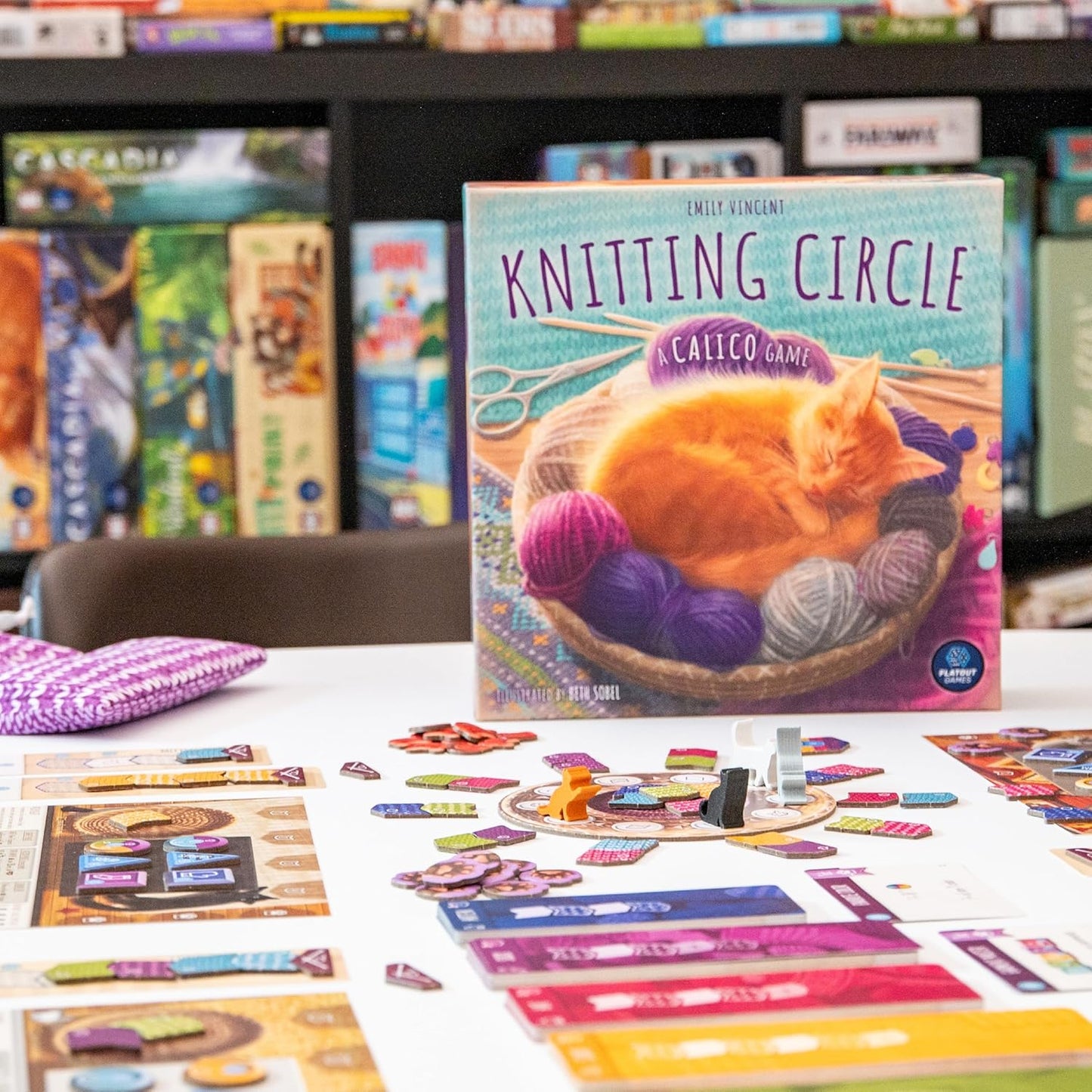 AEG & FlatOut Games | Knitting Circle - Track the Award Winning Calico Puzzle Game | Knitwear, Collector Buttons | Ages 10+ | 1-4 Players