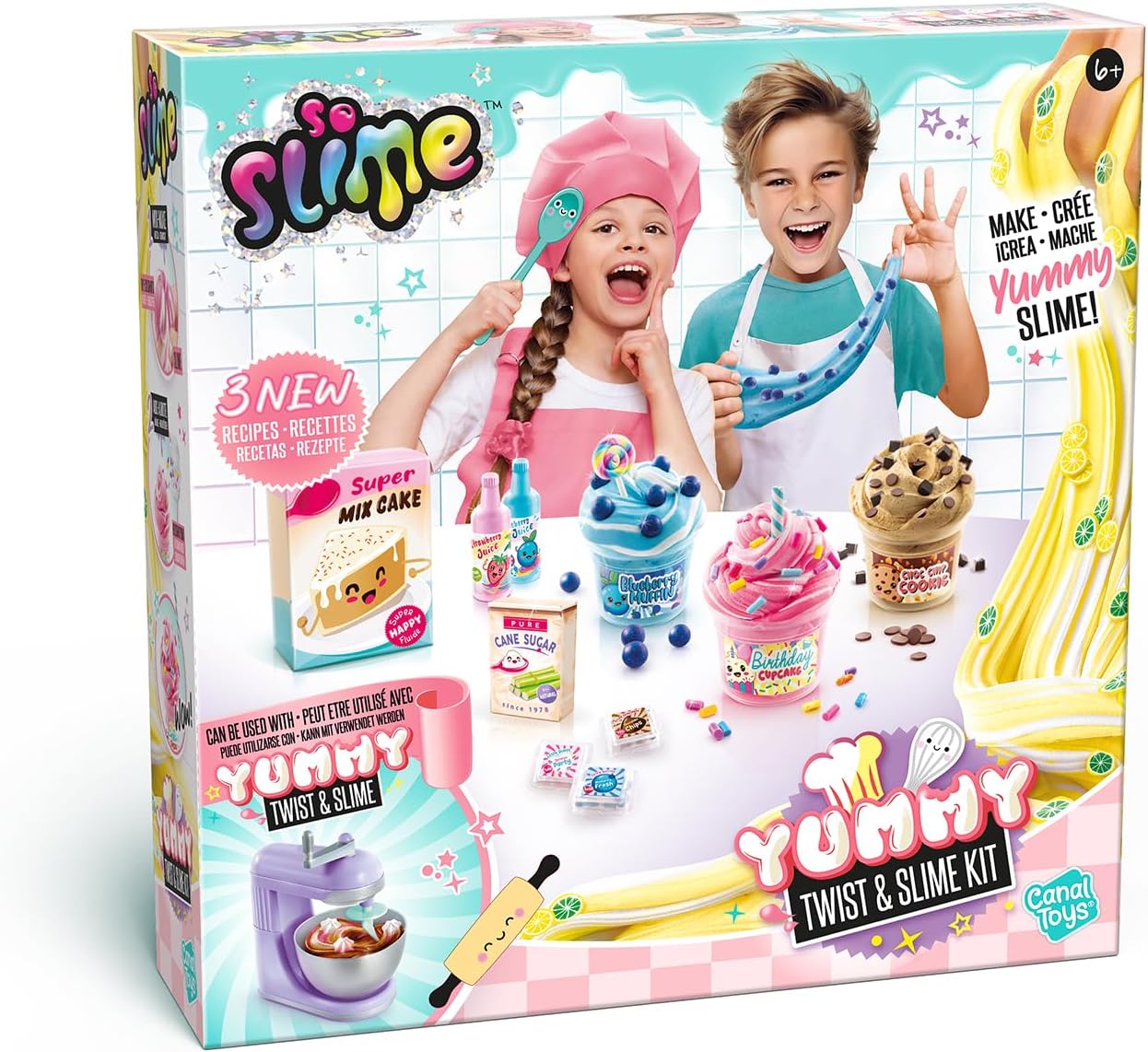 So Slime Yummy Twist & Slime 3 Pack. 3 Scrumptious Recipes to Create. Mix and swirl the yummy slime in three sweet themes: Birthday Cupcake, Strawberry Cake, and Blueberry Muffin!