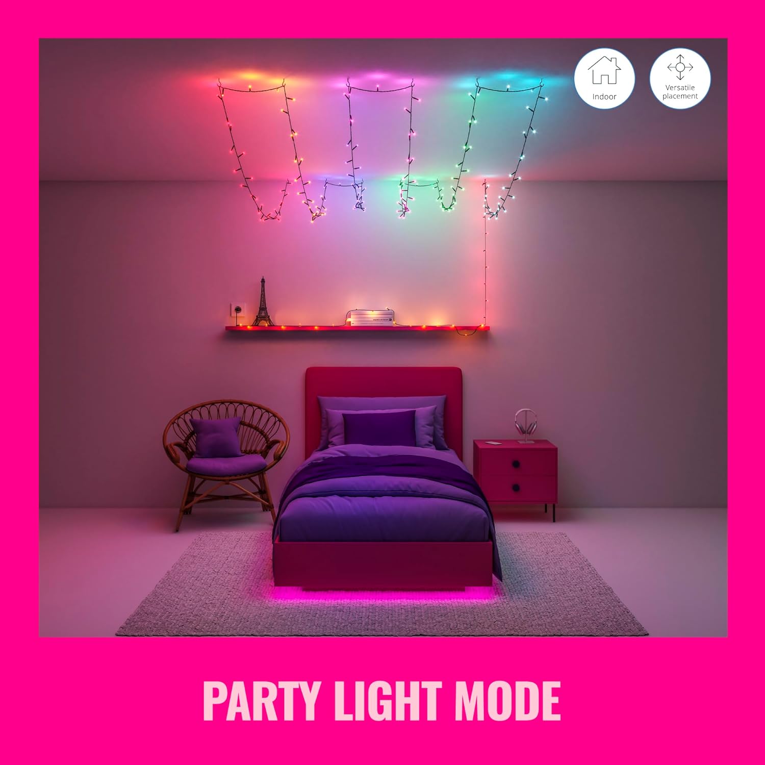WiZ RGBIC Smart LED Fairy Light with Music Sync, 160 LEDs, 16 Million Colours, 8 Light Zones, Connects to WiFi, Voice/app Control, Works with Google Home, Alexa, LED Lights for Bedroom, Living Room