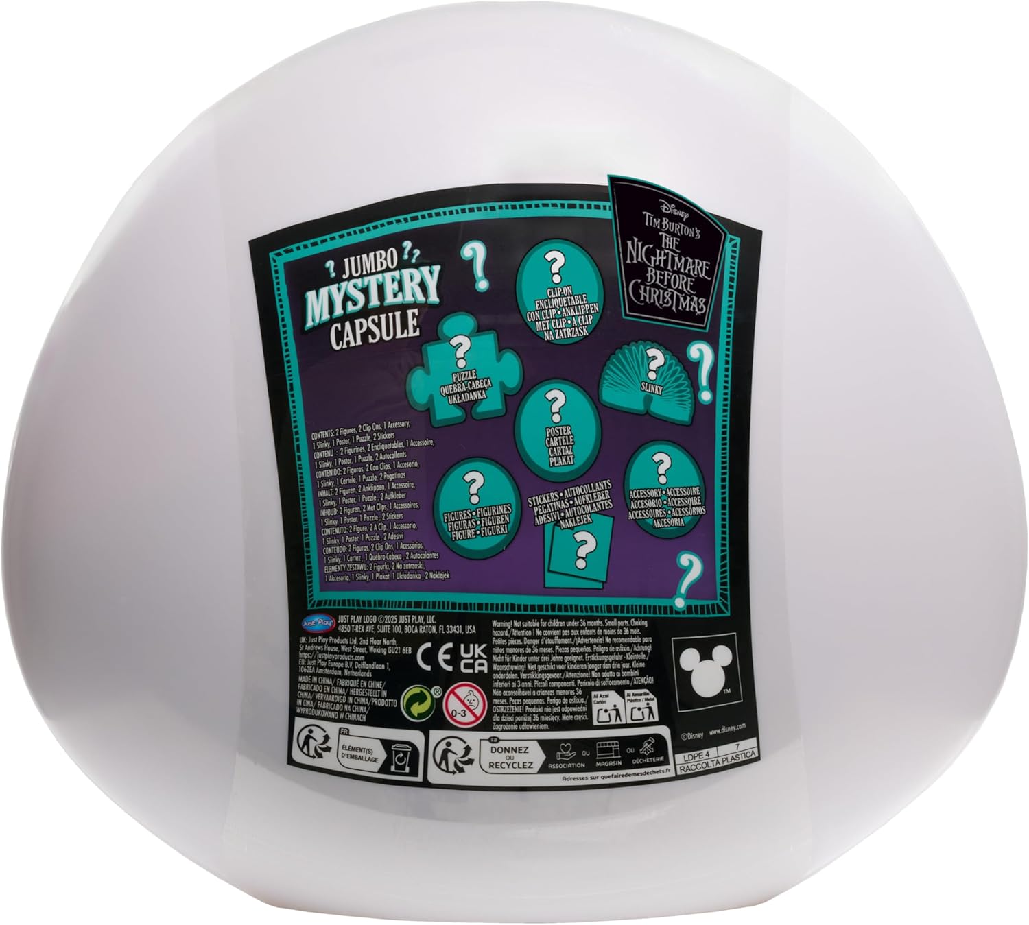 Just Play Disney Tim Burton's The Nightmare Before Christmas Jumbo Mystery Capsule, 8 Surprises Inside, Collectible Figures, Blind Box, Toy for Fans, Boys, Girls, Kids Ages 3 and Up