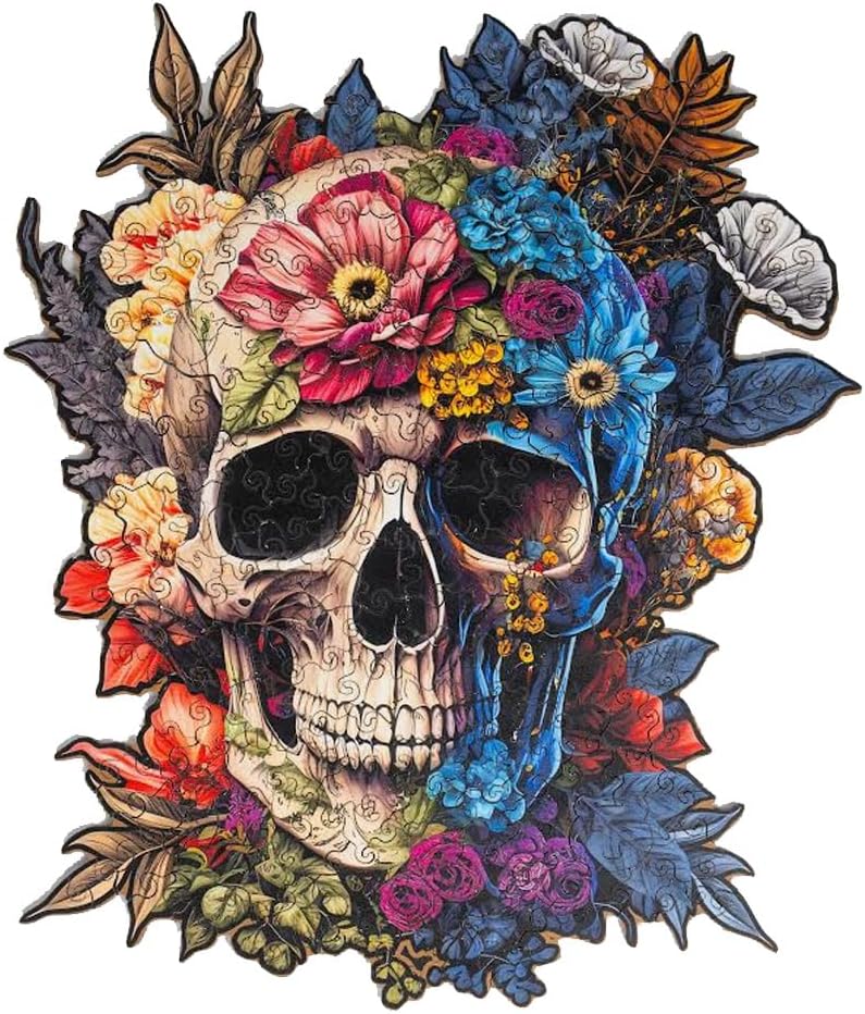 Recent Toys Wooden Jigsaw Puzzle Fantasy Skull for Adults and Kids.232 Piece puzzle, large size 29 x 34 cm with Unique Shaped pieces. Includes wooden storage gift box and stand.