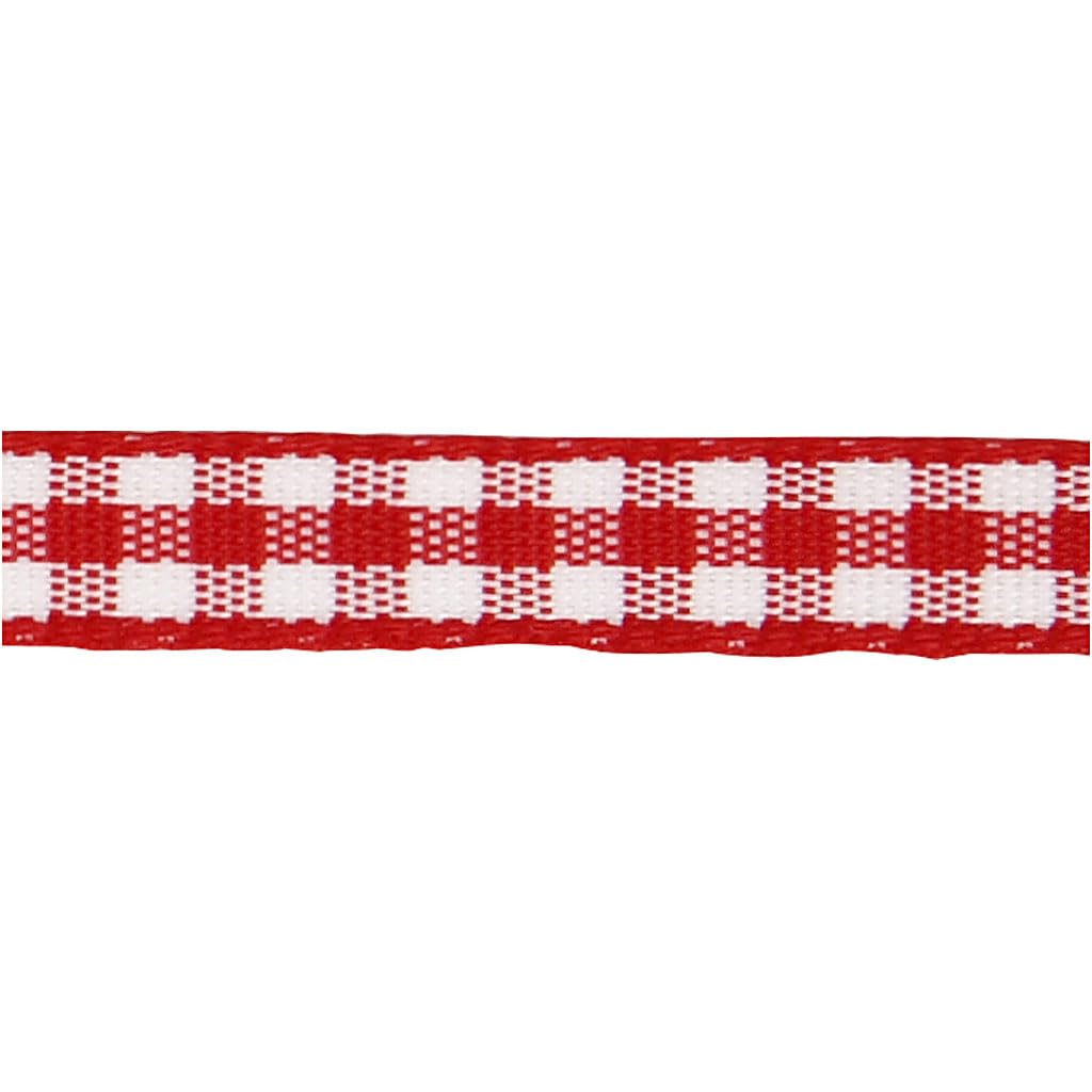 Geruit lint, B: 6 mm, rood/wit, 50 m