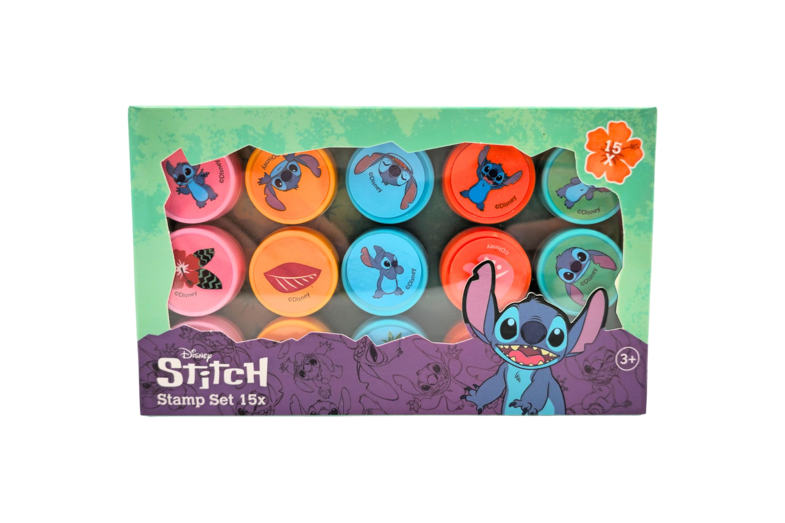 Disney Stitch Stempelset, 15 kinderstempels met kleur, knutselset voor jongens en meisjes, creatief stempelspeelgoed, cadeau-idee vanaf 3 jaar, kunst en knutselmateriaal voor kinderen