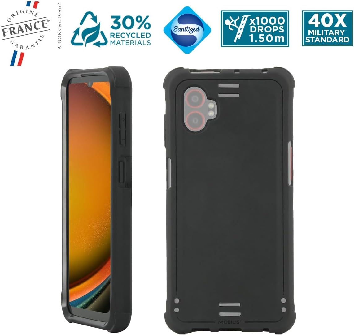 MOBILIS Case Compatible with Samsung Galaxy XCover 7 Pro, Shock-Resistant Protective Bumper Case, 40x Higher Than Military Standard, Recycled, Antimicrobial, Black
