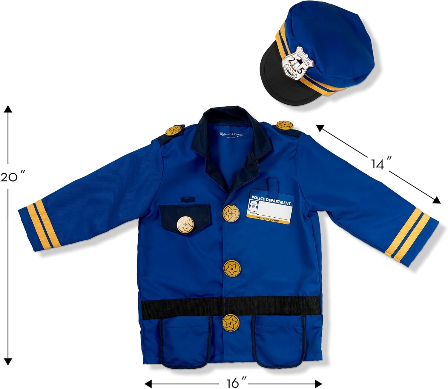 Melissa & Doug Police Officer Role-Play Costume Set, Police Officer Costume, Halloween Costume, Kids Costume, 3+, Gift for Boy or Girl