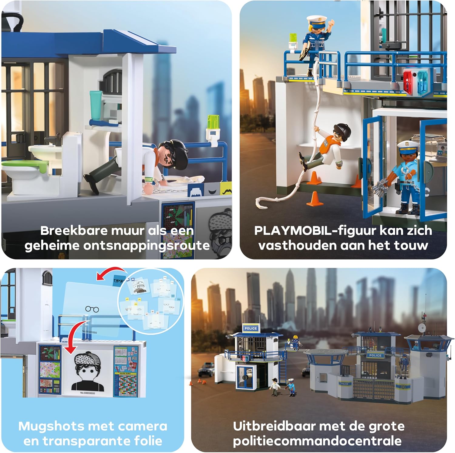 PLAYMOBIL Politiestation met investigatieruimte, speelset met figuren, politiebureau met verhoorkamer