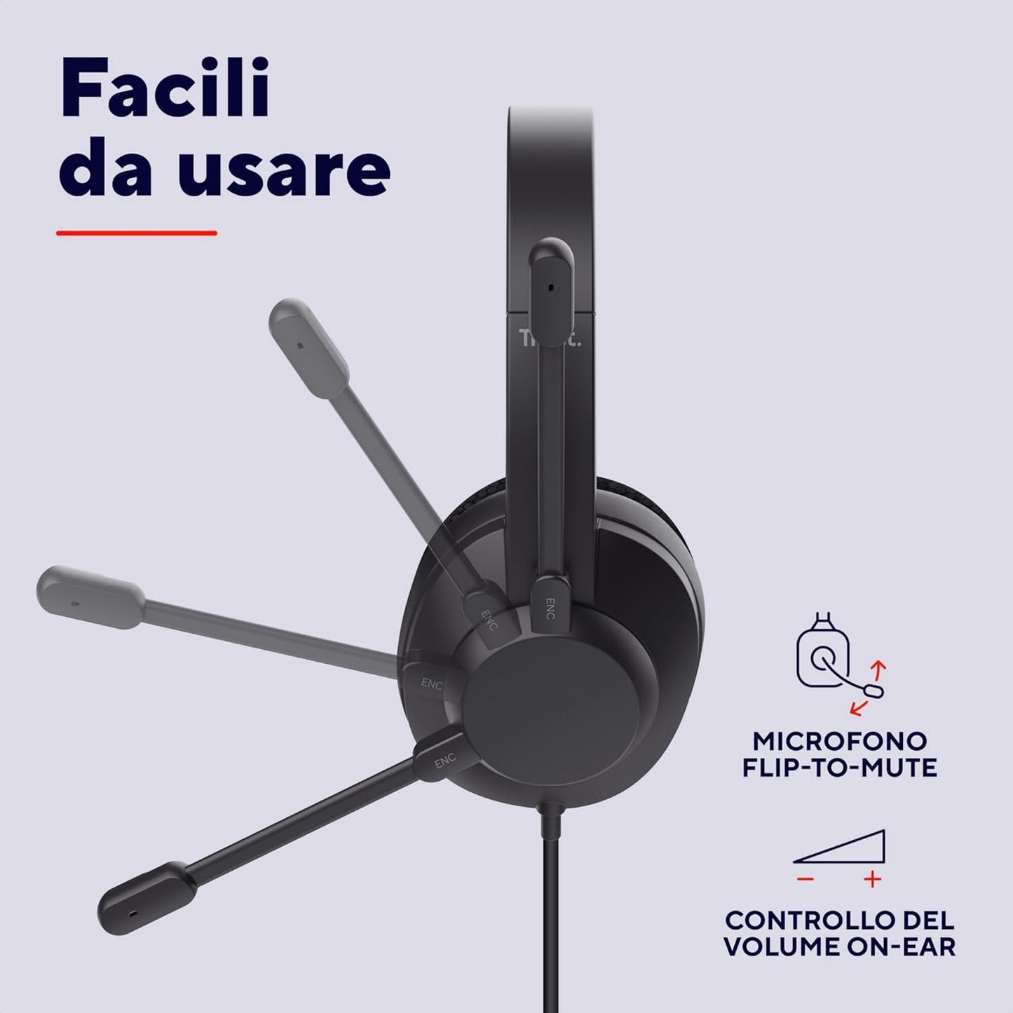 Trust Ayda Max USB Cuffie con Microfono ENC Cancellazione del Rumore, Auricolari con Filo 1,80 m, Mic Noise Cancelling, 85% Plastica Riciclata, Headphones Over-Ear Cablato per PC Laptop Mac, Nero