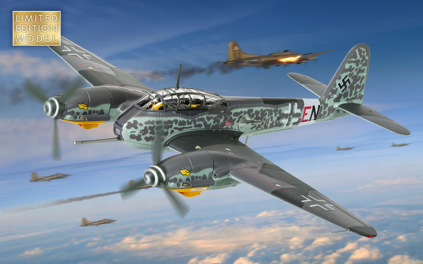 Corgi AA29701 Messerschmitt Me 410A-1/U4, W.Nr 429263 / 3U+EN, Oblt Friedrich ‘Fritz’ Stehle, 5./ZG26, Hildesheim, Germany, 6th March 1944, Defence of the Reich bomber killer operations