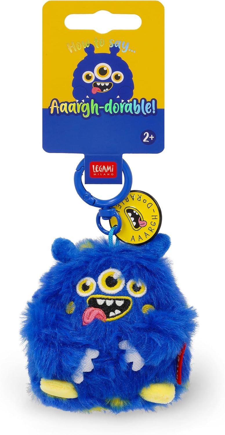 Legami Super Soft! Monster Keychain, Plush Keyring, Engraved Message Pendant with Zinc Carabiner 7 x 11 cm