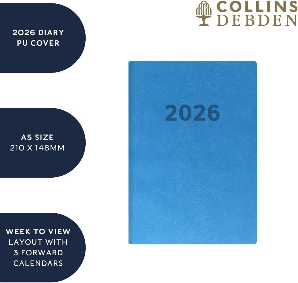 Collins - Edge Rainbow - 2026 12 Month Calendar Year Planner, Week-To-View Diary, A5 Soft Cover - Blue (ED153.U57-26
