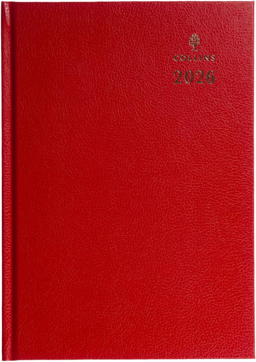 Collins - Desk - 2026 12 Month Calendar Year Planner, Day-To-Page Diary, A5 Hard Cover - Red (52.15-26