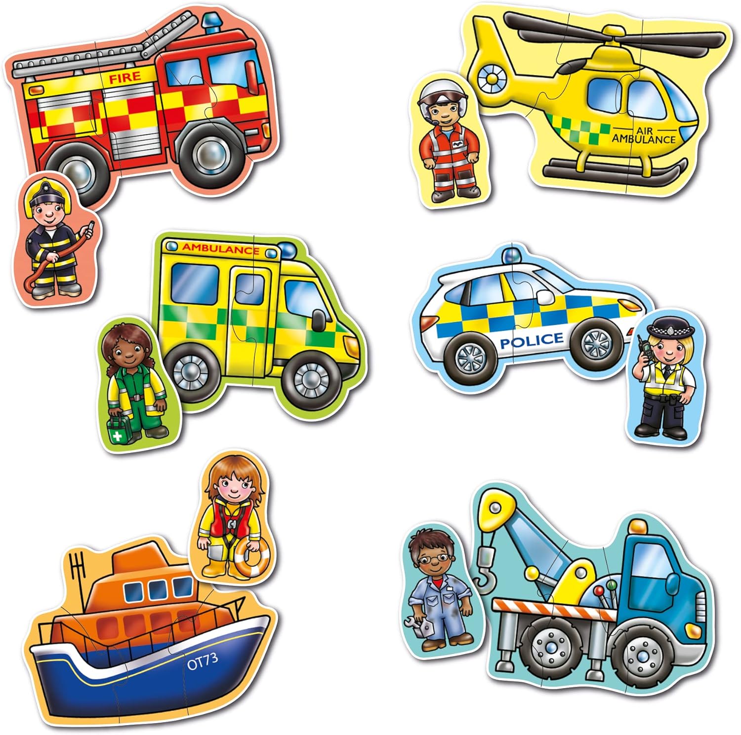 Orchard Toys Rescue Squad Jigsaw Puzzle, A Collection of 6 puzzles featuring 2 and 3 pieces Perfect for Little Hands, Perfect for Ages 2+