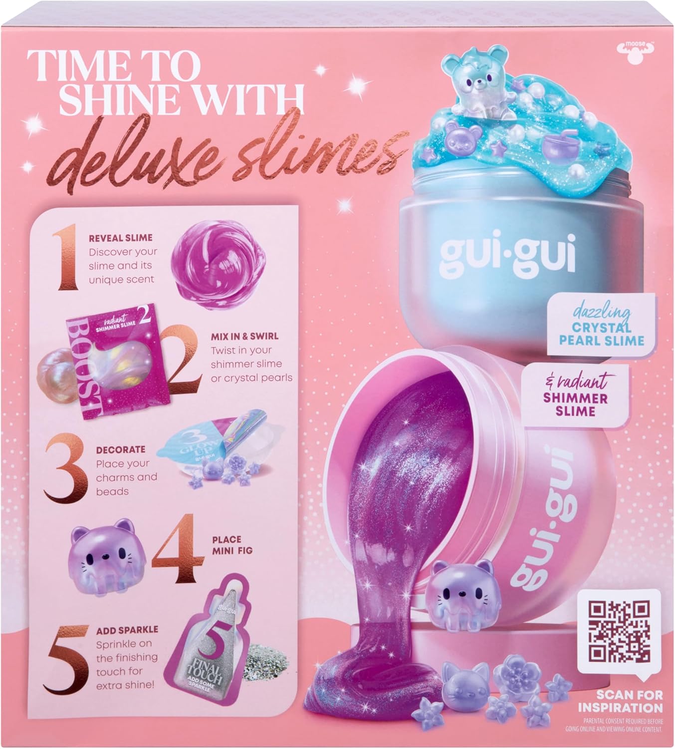 Exclusive Gui Gui Shimmer Deluxe Duo Pack, With 2 Iridescent Slimes, Pearl Bead Booster And 2 Glow-Up And Finishing-touch Sachets, Level Up Your Slimes With a Major GLOW-UP, Pink