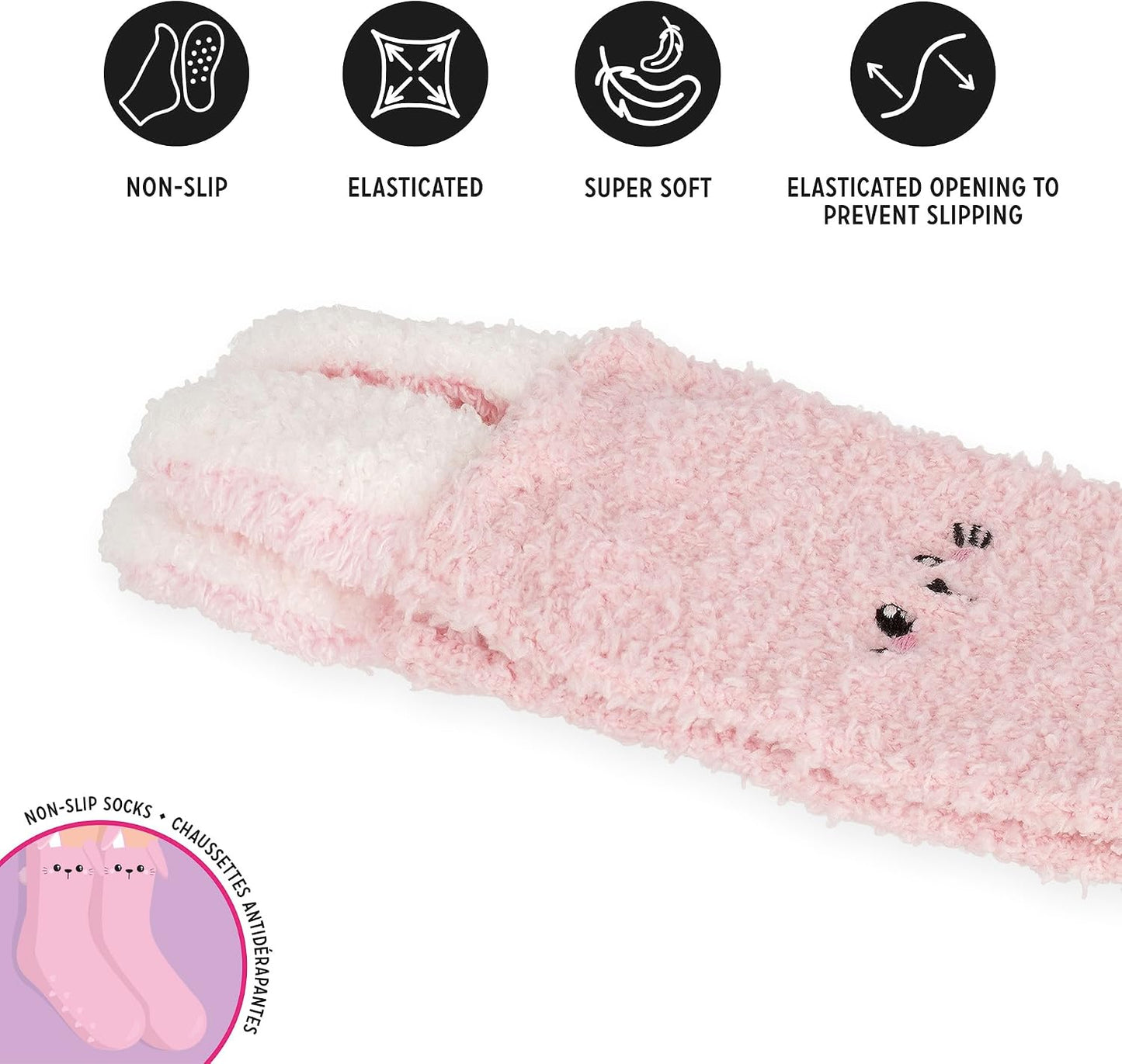 Legami - It's A Match Bunny Non-Slip Claze Kids Socks Fluffy Socks Size 35-42, pink, 35-46