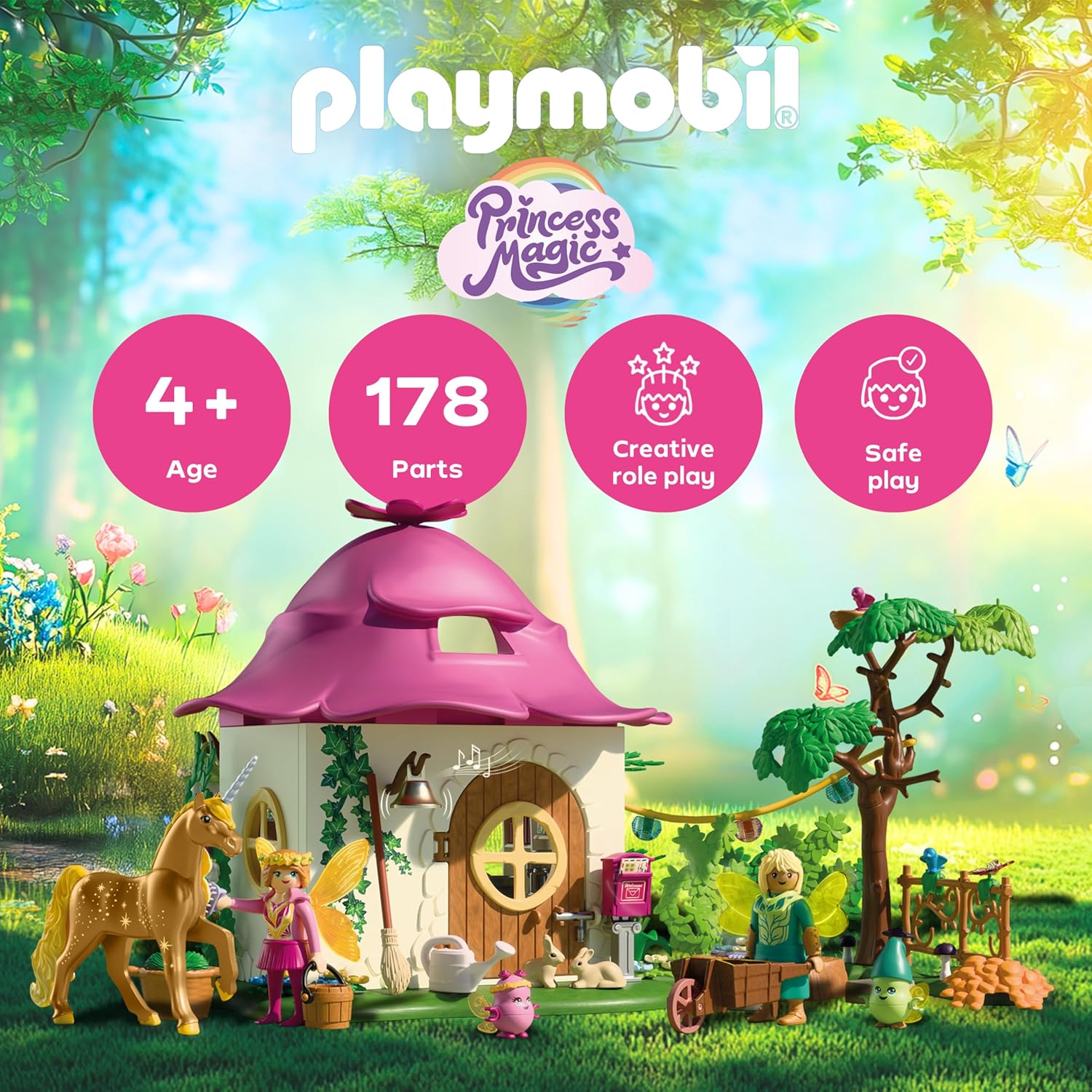 Playmobil | Magic Unicorns | Lucky Lavender Unicorn with Fairy | With adorable details and interchangeable accessories for children aged 4 and up | 71843
