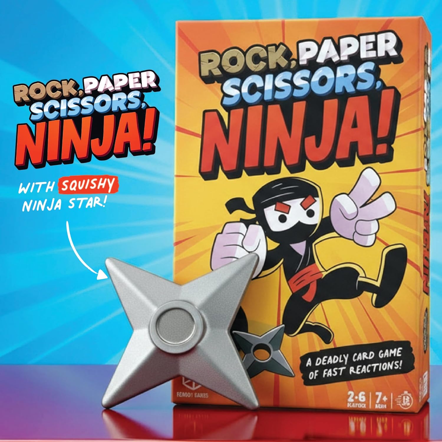 Rock Paper Scissors Ninja Card Game, Fast-Paced Battle Royale with Foam Ninja Star, Ages 7+, 2-6 Players
