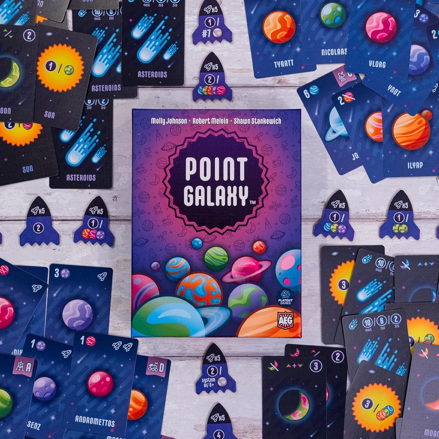 AEG & FlatOut Games | Point Galaxy - Follow-Up to The Award-Winning Family Card Game Point Salad | Puzzly Space Exploration | Ages 10+ | 1-5 Players