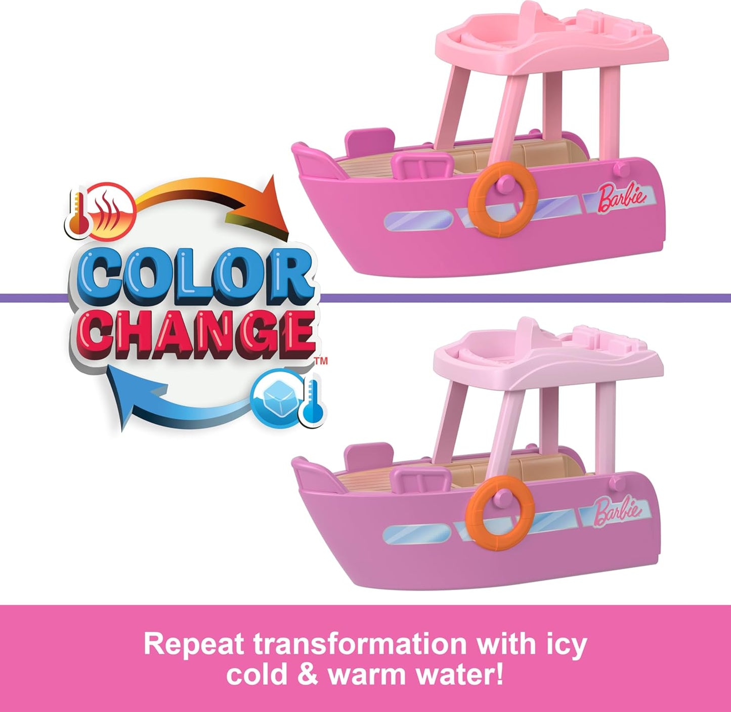 Barbie Mini BarbieLand Doll & Toy Vehicle Set, 1.5-inch Barbie Doll & Dream Boat with Color-Change, Plus Detachable Slide & Pool, HYF41
