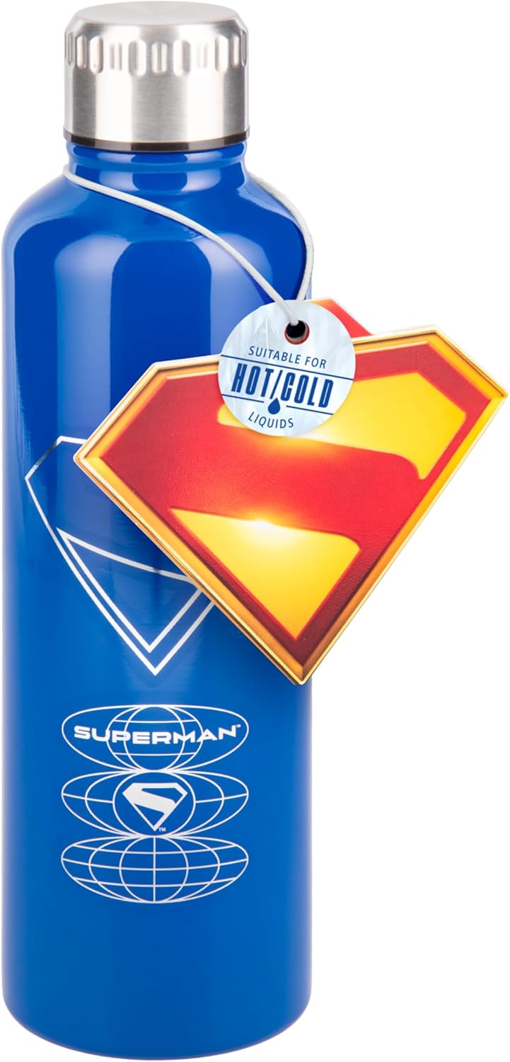 Paladone Superman Blue Metal Water Bottle, Officially Licensed DC Comics Superhero 500ml Stainless Steel Insulated Reusable Flask for School, Sports, Work
