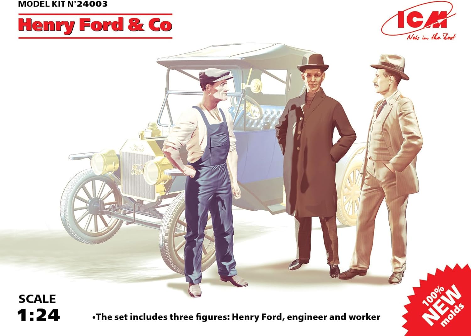 ICM ICM24003 1:24-Henry Ford & Co 3 Figures (Car not included